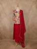 Beige Multicolor Floral Printed Crepe Peplum Top with Red Palazzo and Dupatta