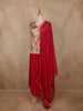 Beige Multicolor Floral Printed Crepe Peplum Top with Red Palazzo and Dupatta
