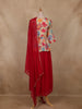 Beige Multicolor Floral Printed Crepe Peplum Top with Red Palazzo and Dupatta
