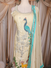 Beige Peacock and Deer Embroidered Design Silk Palazzo Suit with Dupatta