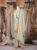 Beige Peacock and Deer Embroidered Design Silk Palazzo Suit with Dupatta