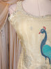 Beige Peacock and Deer Embroidered Design Silk Palazzo Suit with Dupatta