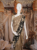 Beige Polka Woven Design Organza Saree with Contrast Black Floral Border