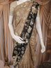 Beige Polka Woven Design Organza Saree with Contrast Black Floral Border