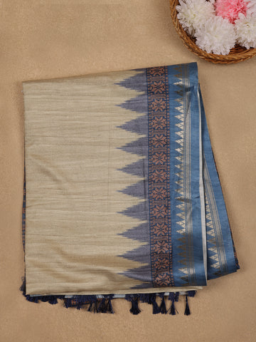 Beige Solid Designed Soft Silk Saree - Diadem
