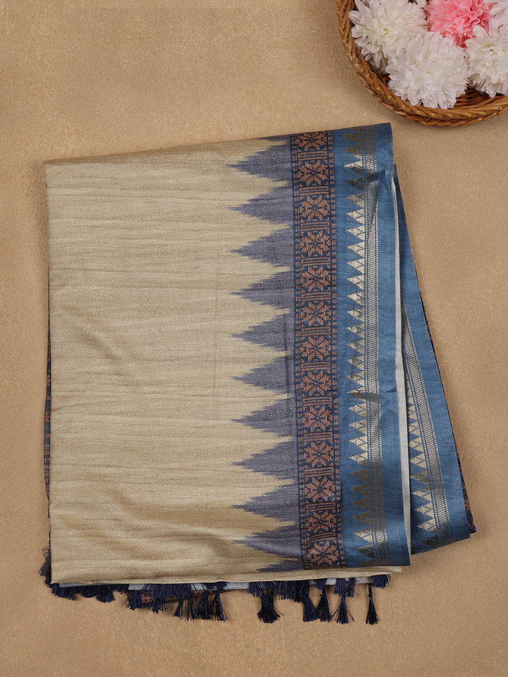 Beige Solid Designed Soft Silk Saree - Diadem