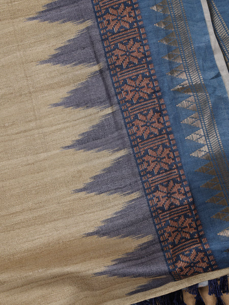 Beige Solid Designed Soft Silk Saree - Diadem