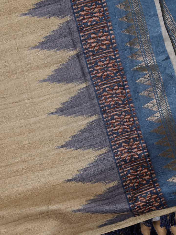 Beige Solid Designed Soft Silk Saree - Diadem