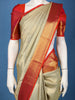 Beige Solid Woven Design Pure Kanchipuram Silk Saree