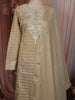 Beige Striped Embroidered Design Silk Straight Cut Salwar Suit with Dupatta