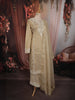 Beige Striped Embroidered Design Silk Straight Cut Salwar Suit with Dupatta