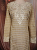 Beige Striped Embroidered Design Silk Straight Cut Salwar Suit with Dupatta