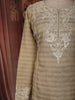 Beige Striped Embroidered Design Silk Straight Cut Salwar Suit with Dupatta