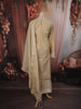 Beige Striped Embroidered Design Silk Straight Cut Salwar Suit with Dupatta