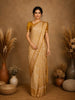 Beige Stripes Woven Semi Banarasi Saree with Gold Border