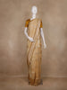 Beige Stripes Woven Semi Banarasi Saree with Gold Border