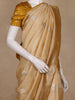 Beige Stripes Woven Semi Banarasi Saree with Gold Border