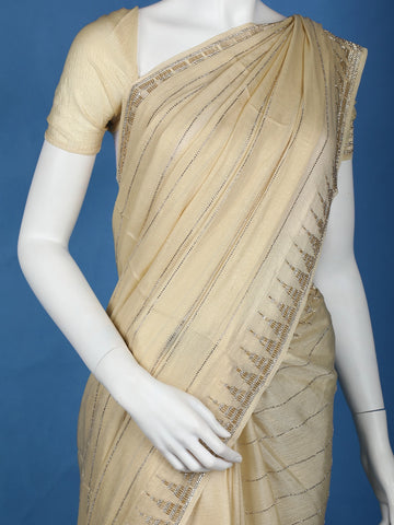 Beige Bead Work Designed Organza Designer Saree - Diadem