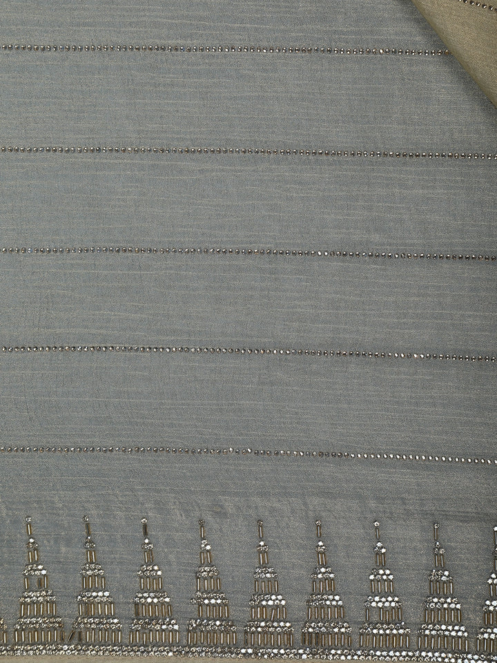 Beige Bead Work Designed Organza Designer Saree - Diadem
