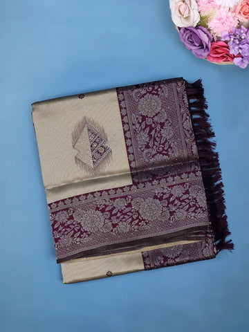 Beige Floral Design Woven Tissue Silk Saree - Diadem