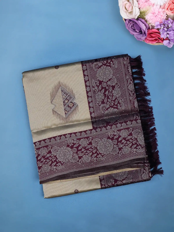 Beige Floral Design Woven Tissue Silk Saree - Diadem