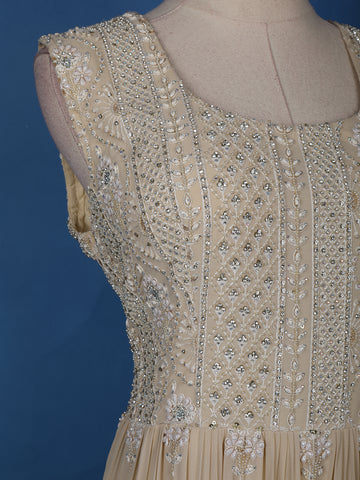 Beige Floral Designed Anarkali Georgette Gown - Diadem