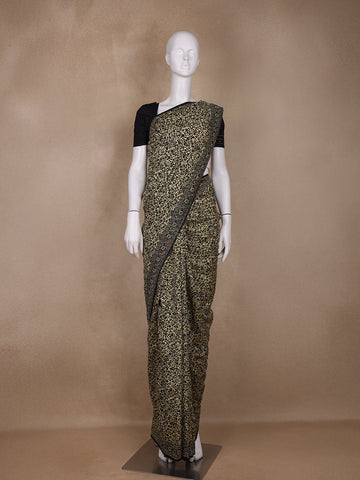 Beige Floral Designed Chanderi Cotton Saree - Diadem