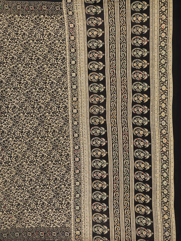 Beige Floral Designed Chanderi Cotton Saree - Diadem