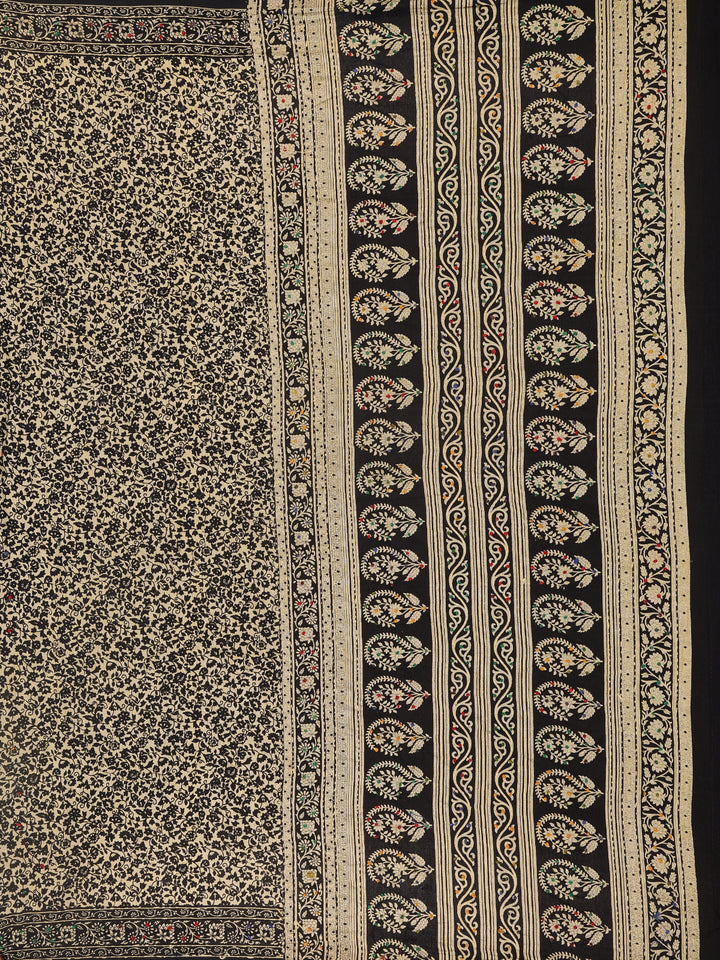 Beige Floral Designed Chanderi Cotton Saree - Diadem