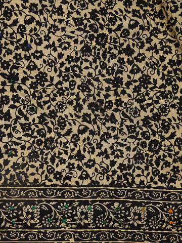 Beige Floral Designed Chanderi Cotton Saree - Diadem
