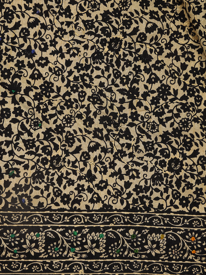 Beige Floral Designed Chanderi Cotton Saree - Diadem