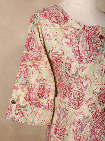 Beige Floral Designed Cotton Salwar Suit - Diadem