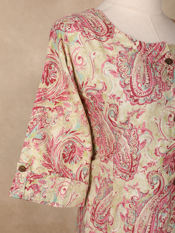 Beige Floral Designed Cotton Salwar Suit - Diadem