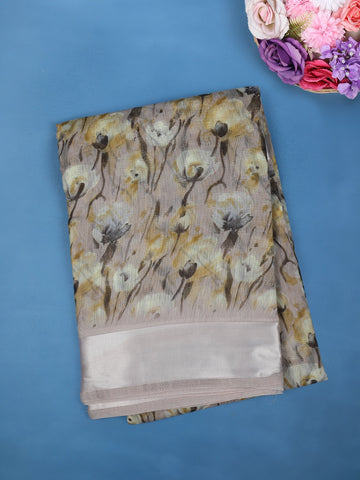 Beige Floral Designed Fancy Cotton Saree - Diadem