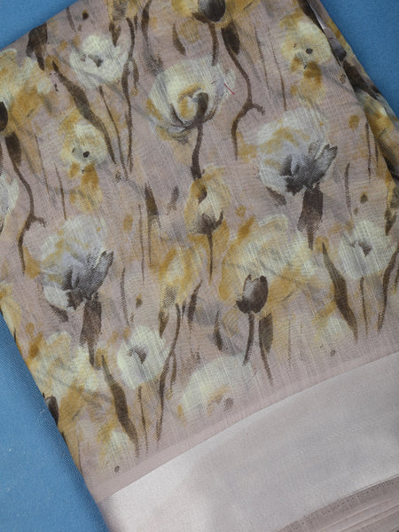 Beige Floral Designed Fancy Cotton Saree - Diadem