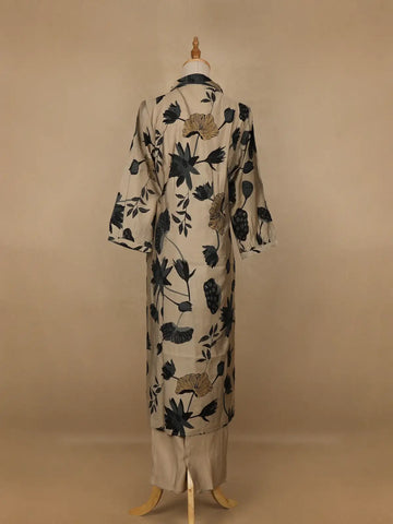 Beige Floral Designed Semi Silk Salwar Suit - Diadem