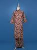 Beige Floral Printed Cotton Shirt Collar Salwar Suit Set - Diadem