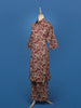 Beige Floral Printed Cotton Shirt Collar Salwar Suit Set - Diadem