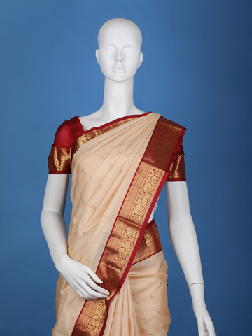 Beige Floral woven Silk Saree - Diadem