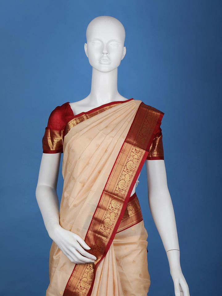Beige Floral woven Silk Saree - Diadem