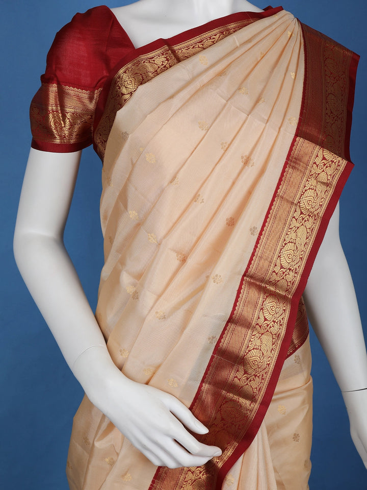 Beige Floral woven Silk Saree - Diadem