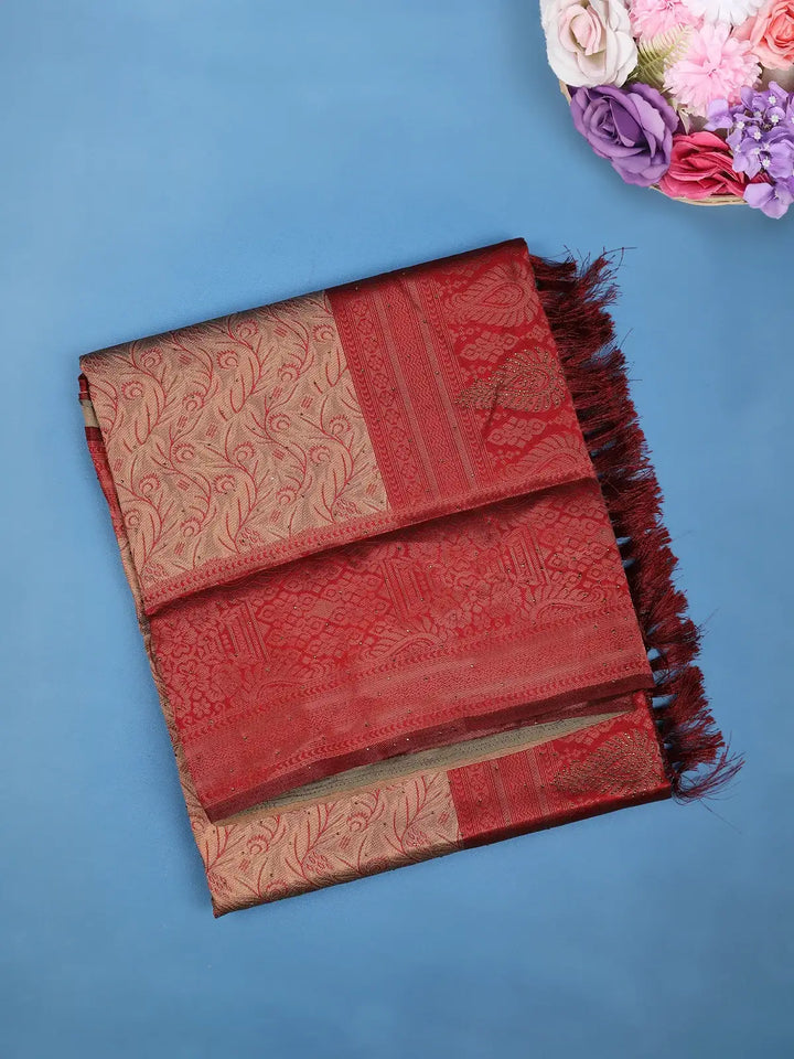 Beige Floral Design Woven Tissue Silk Saree - Diadem