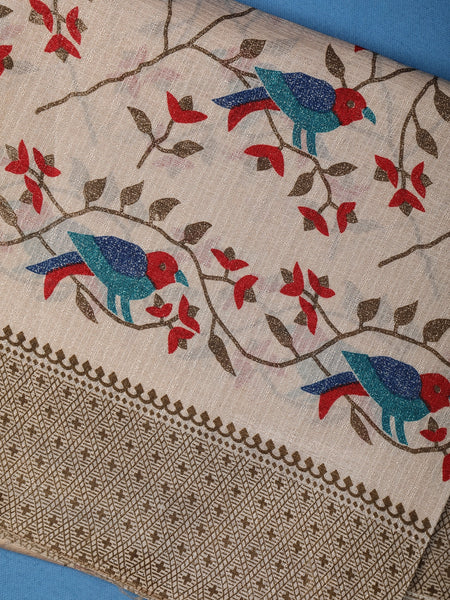 Beige Floral Designed Fancy Cotton Saree - Diadem