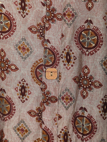 Beige Grey Floral Designed Semi Silk Salwar Suit - Diadem