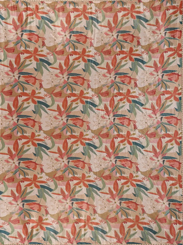 Beige Multicolor Floral Printed Synthetic Saree with Embroidered Blouse - Diadem