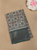 Beige with Green Geometric and Floral Printed Cotton Saree - Diadem