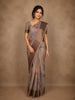 Beige and Grey Floral Printed Design Chanderi Cotton Saree  with Zari Woven Border