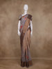 Beige and Grey Floral Printed Design Chanderi Cotton Saree  with Zari Woven Border