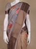 Beige and Grey Floral Printed Design Chanderi Cotton Saree  with Zari Woven Border
