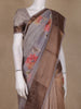 Beige and Grey Floral Printed Design Chanderi Cotton Saree  with Zari Woven Border